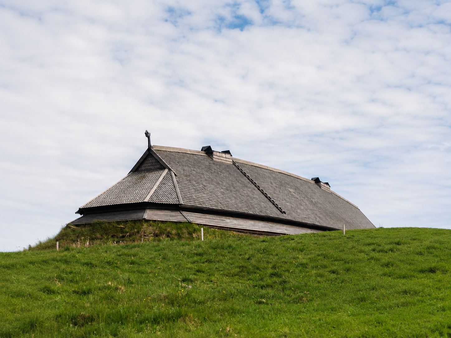 Viking-inspired wooden building in the landscape of the Lofoten Islands