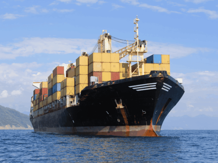 Nave cargo in porto europeo per il trasporto marittimo e la logistica del seafood