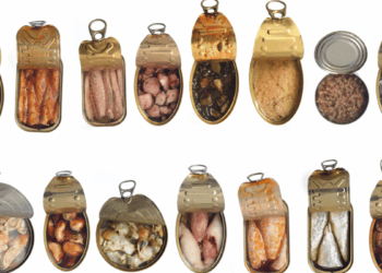 Luxury canned seafood including king crab, sea urchin roe and premium tuna