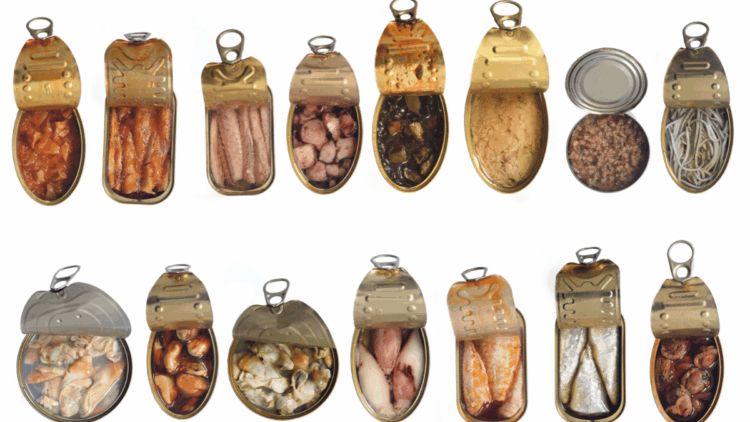 Luxury canned seafood including king crab, sea urchin roe and premium tuna
