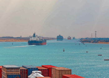 Container ship on the Suez route serving Italian seafood supply chains